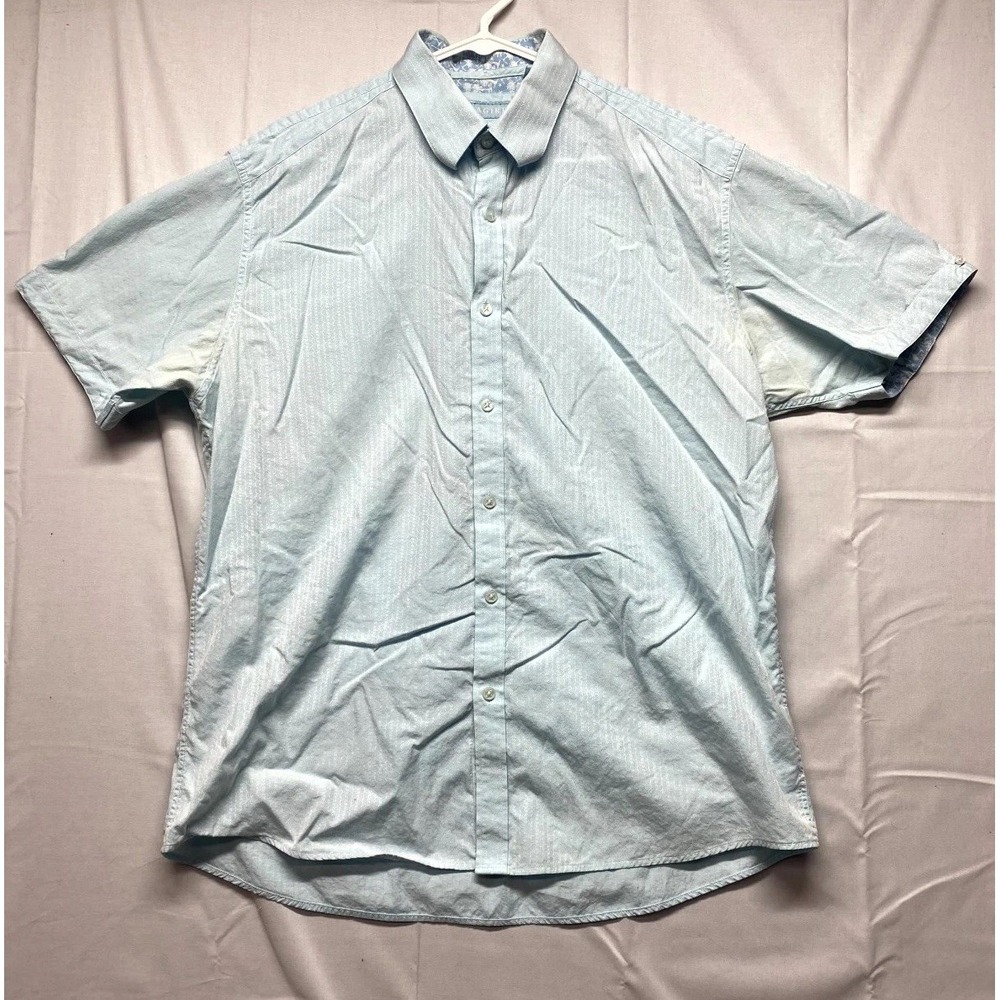 Zagiri Shirt Mens XL Blue White Printed Cotton Casual Short Sleeve Button Up